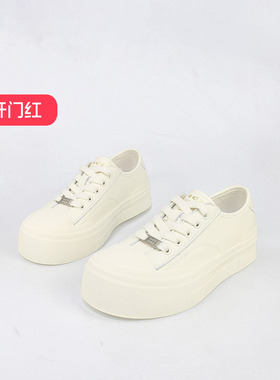 特价II可媚春款圆头牛皮系带小白鞋子松糕底休闲鞋女KA25387-179