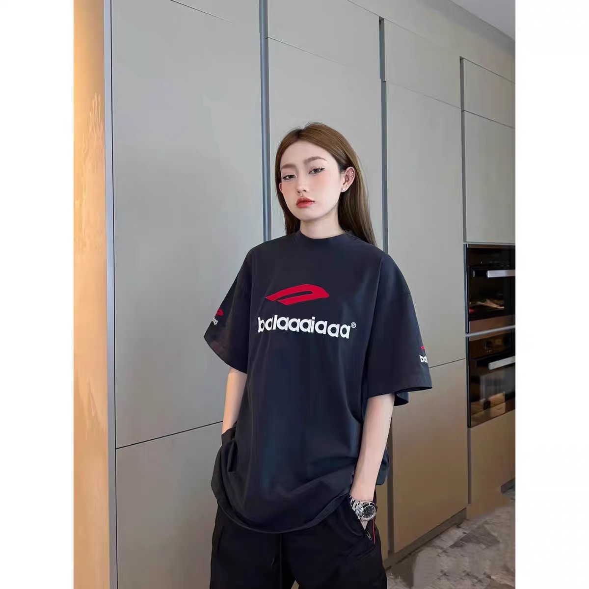 天花板】夏季潮牌3B刺绣字母logo纯棉圆领宽松短袖t恤男女款情侣