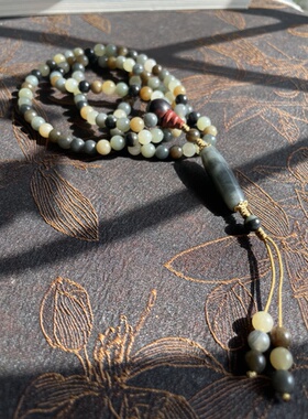 新疆和田玉楼兰三色圆珠青花籽料勒子多圈手链项链