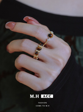 复古虎眼石戒指女夏天新款轻奢小众设计高级感简约百搭指环食指戒