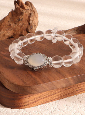 天然白水晶淡水珍珠锆石跑环时尚女士清新水晶手链百搭甜美文艺