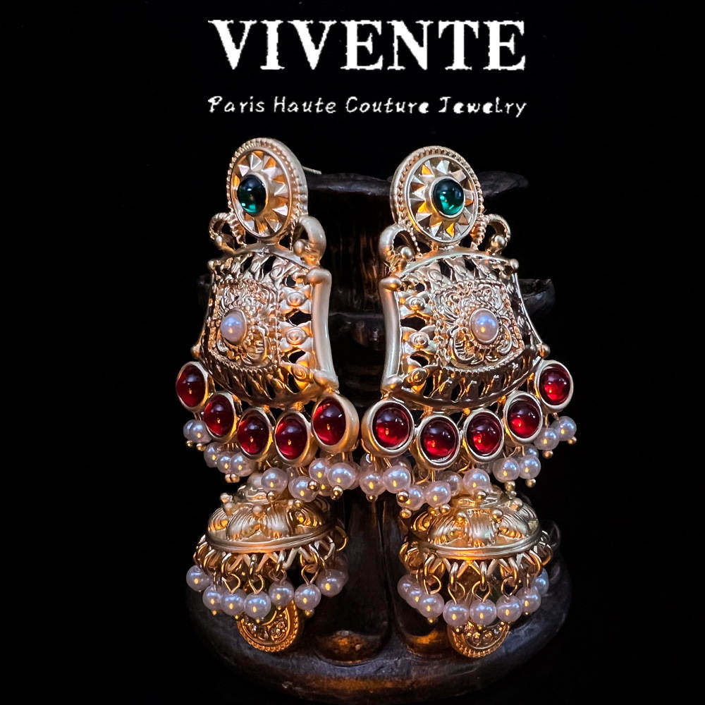 印巴风格重工奢华耳饰高级感复古亚金打标耳环