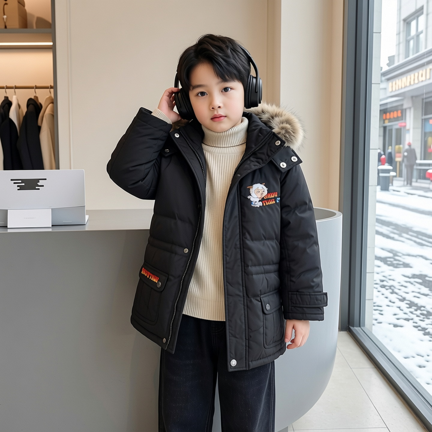男童羽绒服儿童卡通中长款专柜正品喜羊羊与灰太狼童装休闲白鸭绒