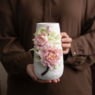 陶瓷花瓶摆件客厅插花纯手工捏花轻奢简约陶瓷花瓶干花插花摆件