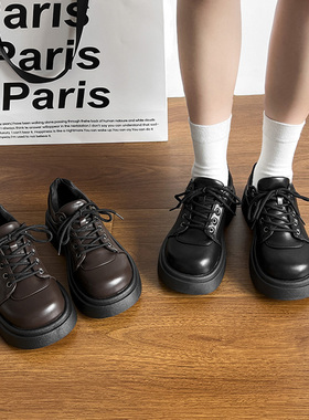 卷毛高厚底百搭黑色加绒复古英伦风小皮鞋女2024新款秋冬乐福鞋