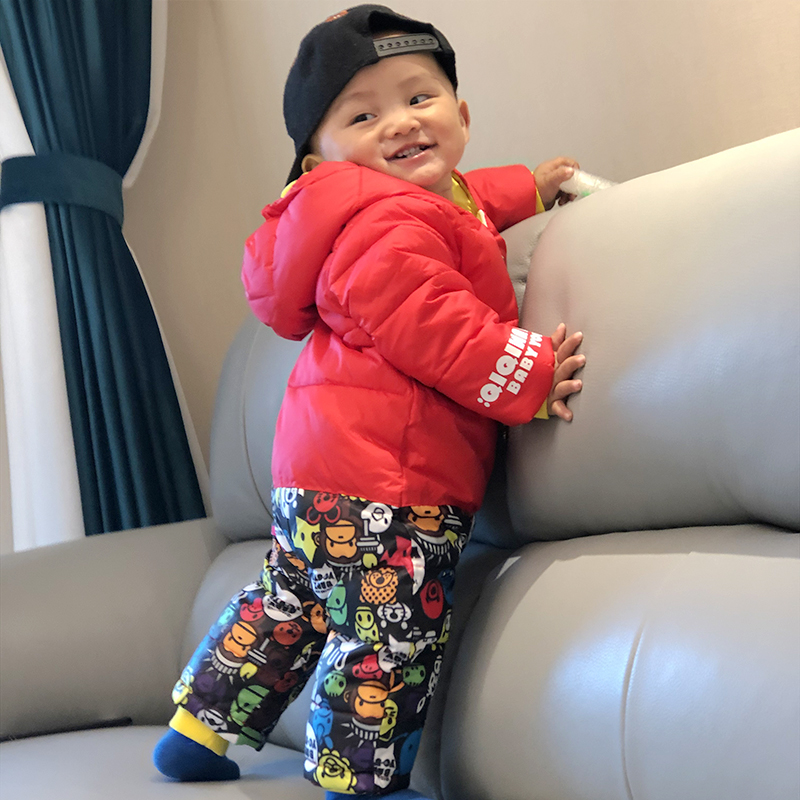 冬季加厚保暖羽绒棉连帽连体衣