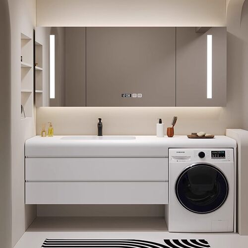 定制杜丽家洗衣机伴侣一体柜岩板无缝实木浴室柜组合卫生间洗漱台