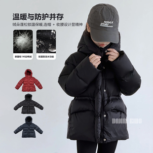 嗒囜【魔法小黑袍】连帽不可拆中长款收腰女童黑色冬装羽绒服外套