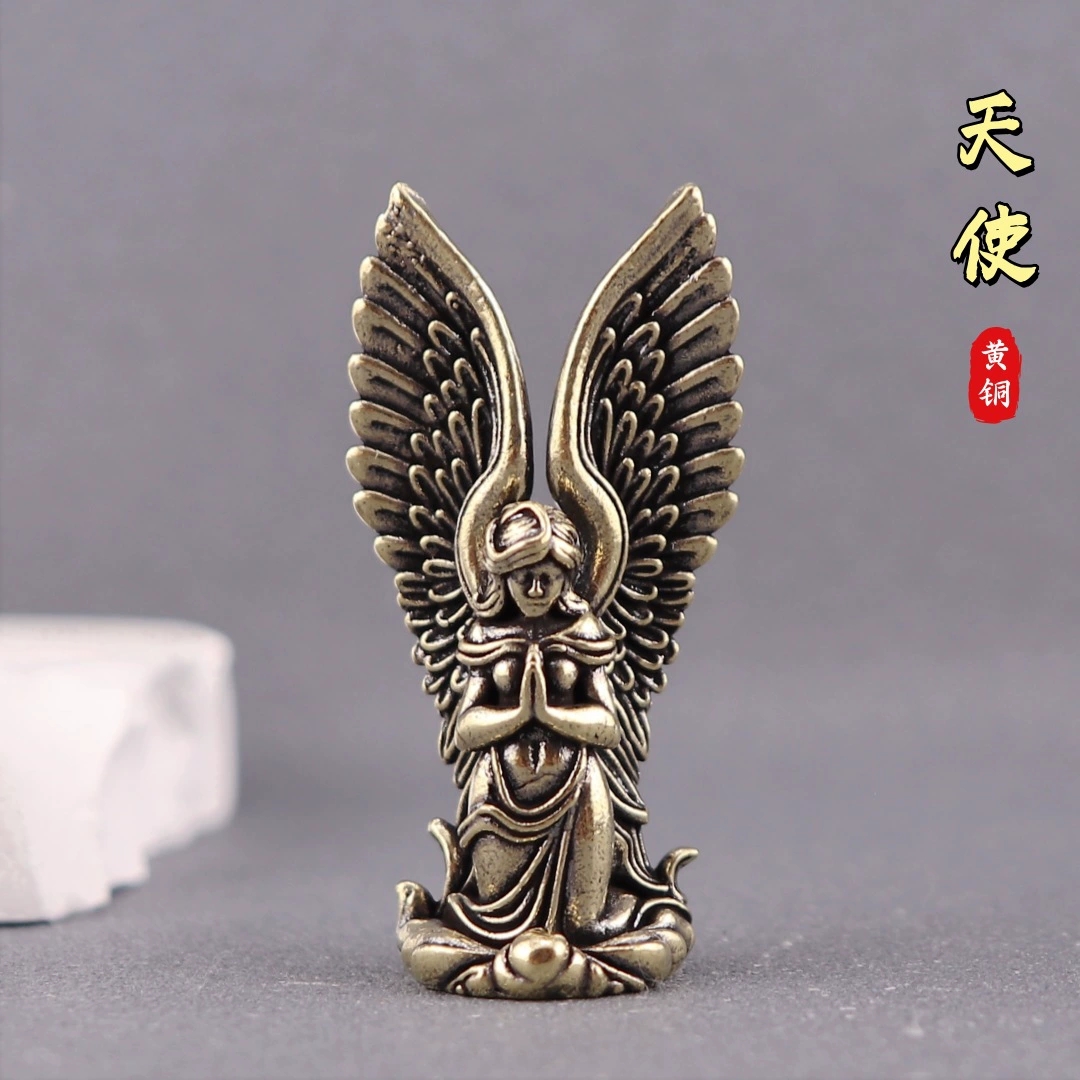 纯黄铜双翼天使女神桌面摆件