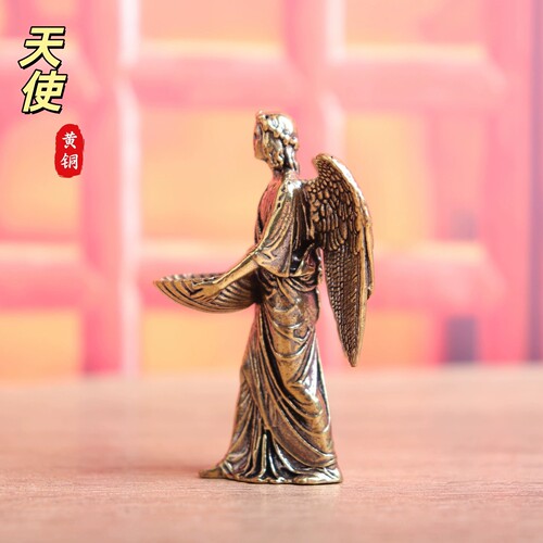 纯黄铜复古天使羽翼桌面摆件