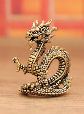 瑗瞳纯黄铜瑞龙腾云桌面摆件