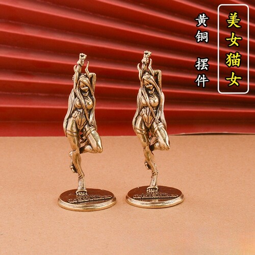 黄铜热卖复古美女猫女铜器摆件