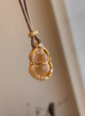 新款新中式镶钻葫芦藏晶吊坠编绳项链女寓意福禄双全国风复古配饰