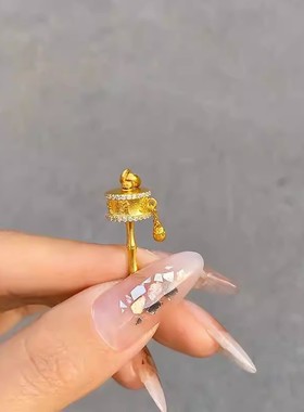 黄金色拨浪鼓吊坠女款2023新款古法传承个性时尚吉祥复古项链送礼