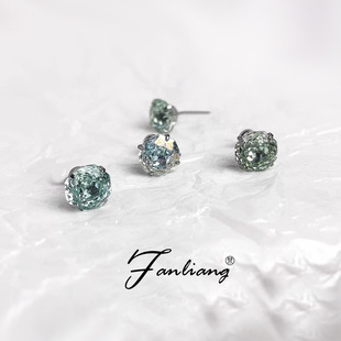 千禧玫瑰薄荷绿耳钉女s925纯银天然祖母绿宝石水晶碧玺18K金耳饰