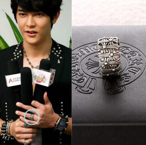 薛之谦同款复古泰银KE罗心戒指 个性朋克时尚十字架情侣男女款戒