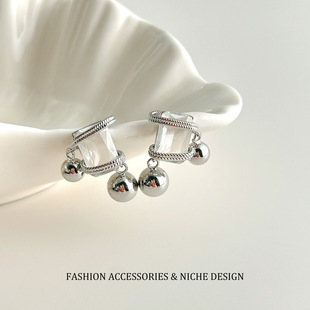 ins冷淡风闪钻方锆链条缠绕银球耳钉高级感简约甜酷小众时尚耳环