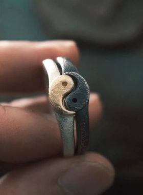 原创龙头·阴阳戒叠戴指环小众设计独特复古做旧高级感男女情侣