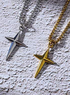 跨境欧美简约小星星钛钢项链女甜酷风银白色蛇骨链十字架吊坠饰品