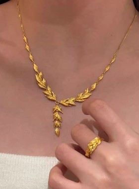 金店同款金枝玉叶备婚假三金套链小众轻奢高级感新娘订婚项链饰品