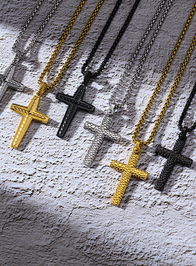 欧美十字架项链男女ins潮嘻哈复古不锈钢吊坠锁骨链T恤配链饰品