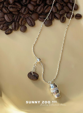 闲暇时光 咖啡豆杯子简约项链韩系小众个性设计锁骨链卫衣链女