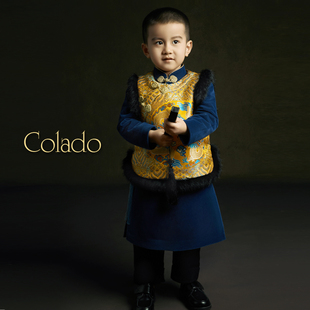 汉服儿童龙年宝宝拜年服周岁服冬季 马甲新中式 Colado扣诺男童唐装