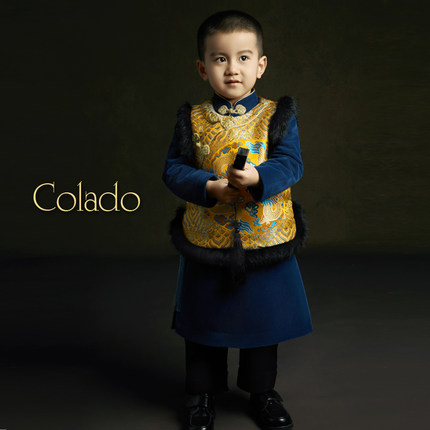 Colado扣诺男童唐装马甲新中式汉服儿童龙年宝宝拜年服周岁服冬季
