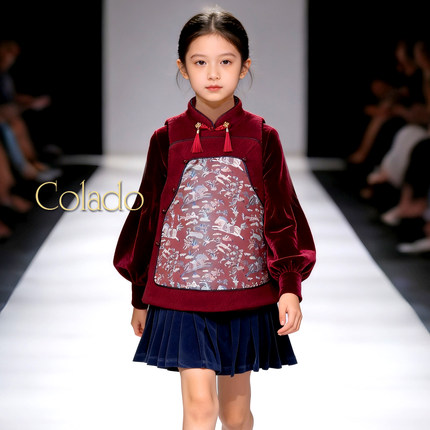 Colado扣诺新中式立领盘扣马年女童旗袍中国风拜年服春节演出服