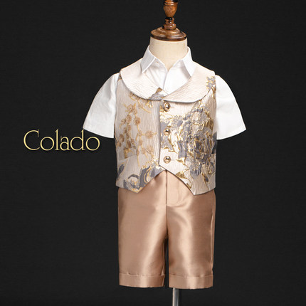 Colado扣诺男宝宝周岁礼服抓周服高端定制男童儿童西装马甲三件套