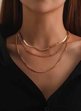 Hip hop geometric exaggeration multi-layer necklace women fa