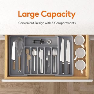Silver storage box adjustable cutlery rack retractable plast