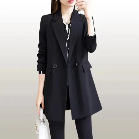 宽松休闲黑色上衣小西服女气质韩版ins春秋外套新款中长西装