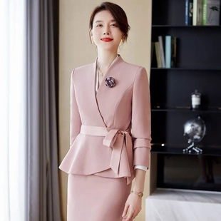 新闻播音艺考上镜服装女主持人正装紫色西装套装大赛衣服演讲比赛