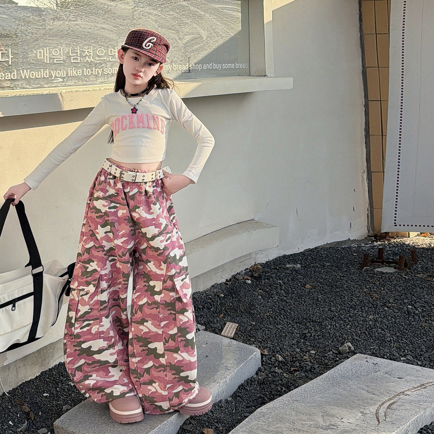 儿童女孩潮酷jazz女童演出服迷彩舞蹈服装工装裤春秋爵士舞装款大