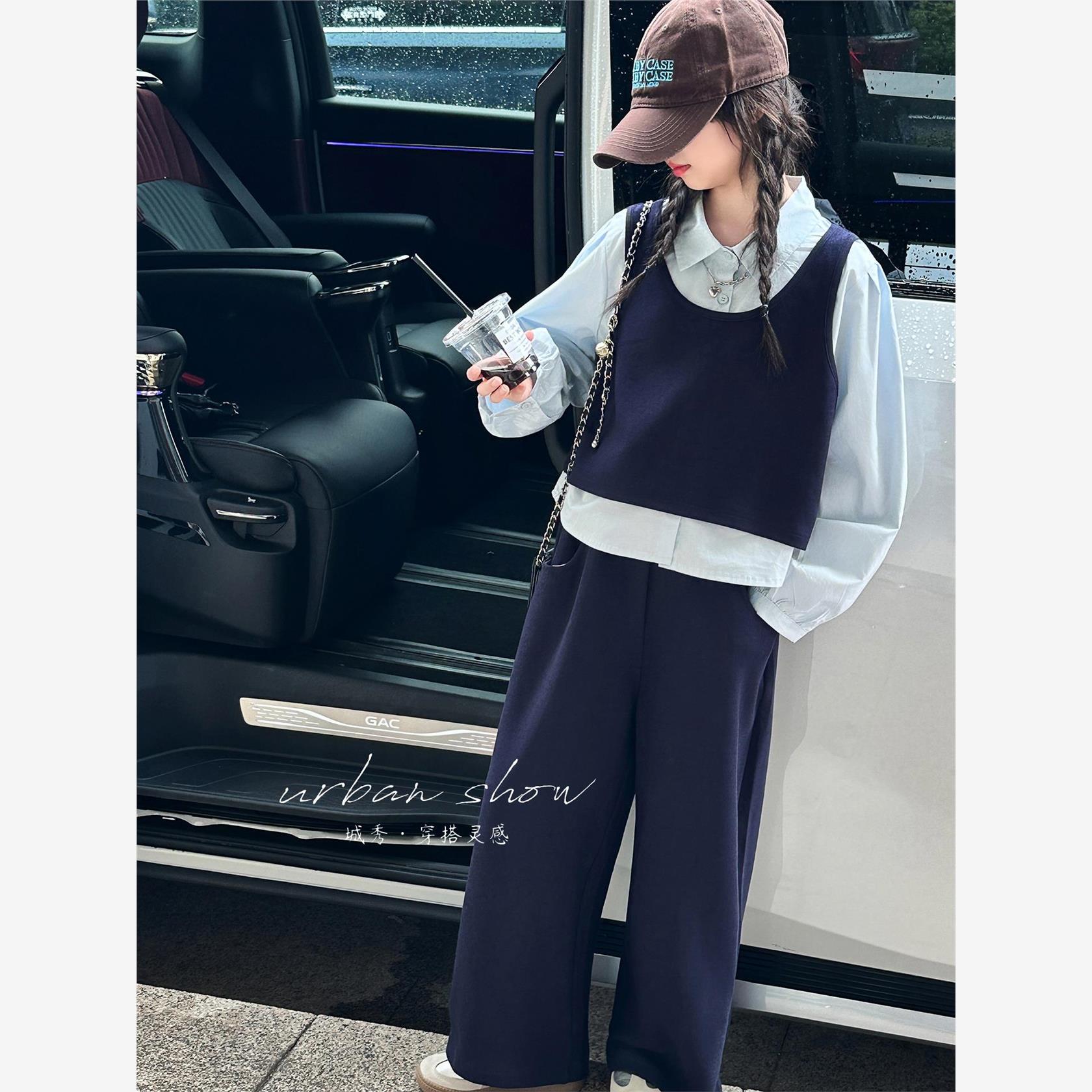 女童套装假两件卫衣阔腿裤子童装洋气2025新款休闲韩版秋装中大童