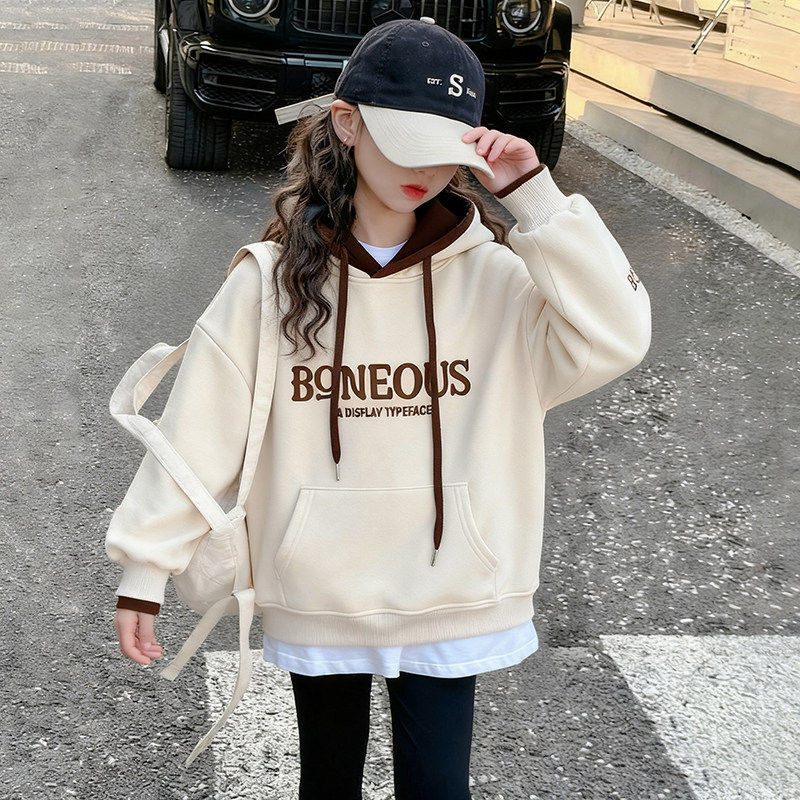 套头大童儿童休闲新款2026女童洋气帽衫春装春秋卫衣连帽上衣春季