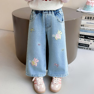 休闲牛仔裤春秋春季直儿童宽松裤子刺绣小码2026筒裤宝宝女童女款