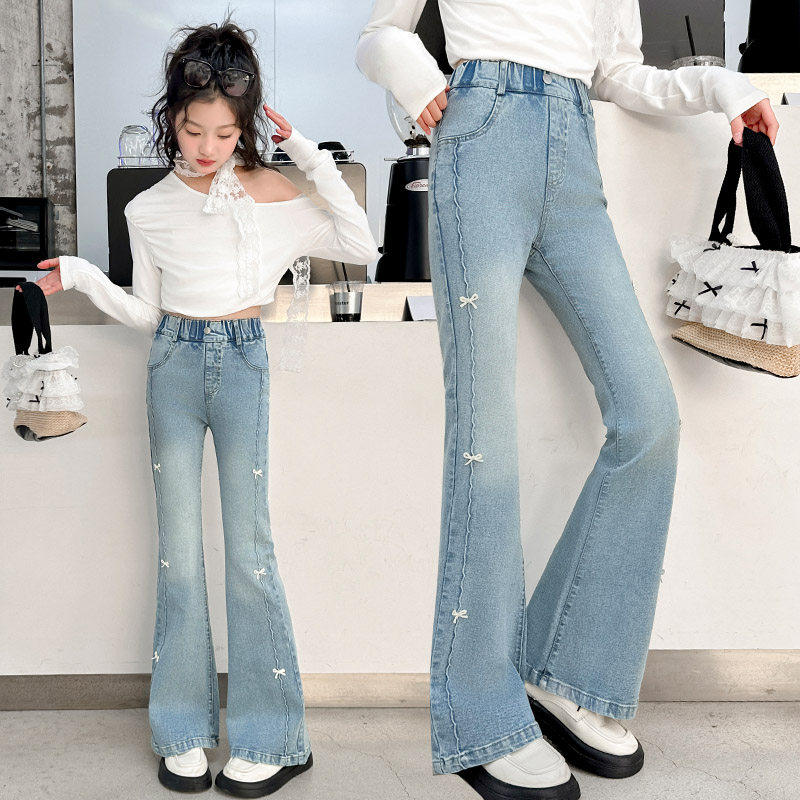 裤子春装微喇裤牛仔裤洋气喇叭裤春秋修身女童弹力儿童春季女大童