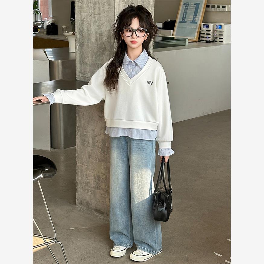 女生秋季服装套装2025新款儿童秋季大学风毛衣女生春秋季两件套