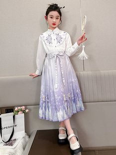 新款 中国风汉服公主裙中大童中式 套装 唐装 2024春季 马面裙女童长袖