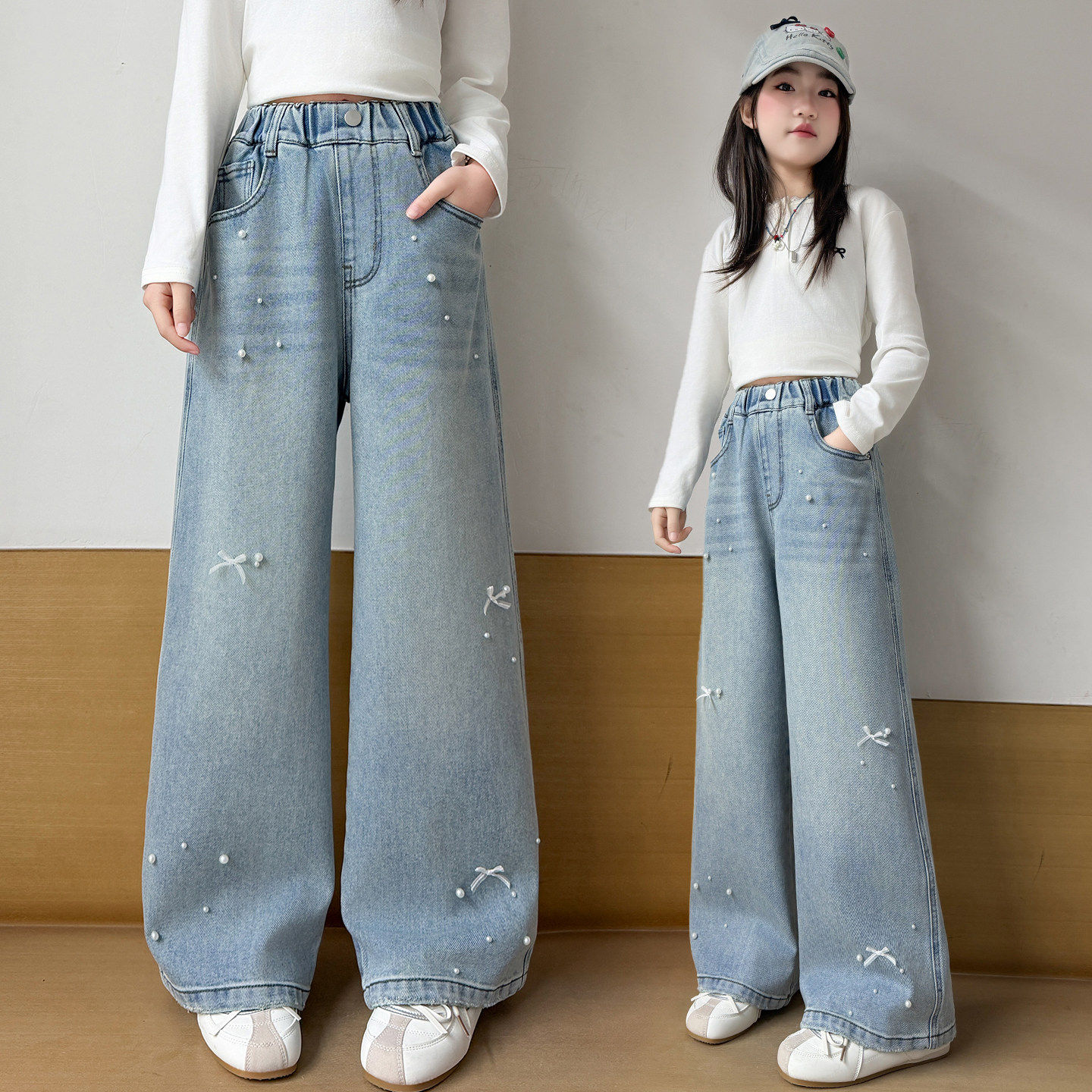 春装女孩岁韩版6时髦女童儿童牛仔裤款9洋气裤子宽松78春秋阔腿裤