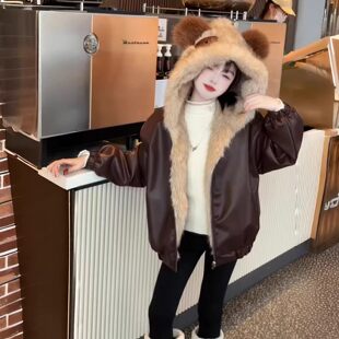 新款 加厚外套双面克服保暖穿皮衣女童加厚兔毛派 男洋派小熊猫冬季