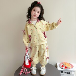 猫咪开衫时髦女春装套装拉链2026儿童春秋超蝴蝶结宝宝好看款女童