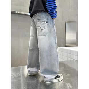 2026男童新款长裤阔腿春秋男孩中大童春季儿童直筒痞帅牛仔裤宽松