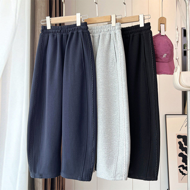 女大童新款运动裤2025款裤子儿童女孩弯刀裤加绒薄绒卫裤秋冬女童