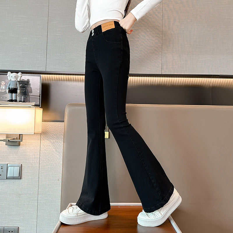 黑色秋冬牛仔裤洋气喇叭裤儿童2025休闲裤子弹力新款女童加绒大童