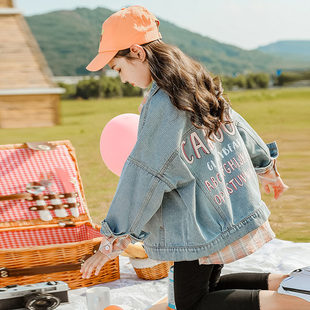 网红大童女童衣服新款洋气牛仔上衣儿童春秋款秋装牛仔潮外套2023