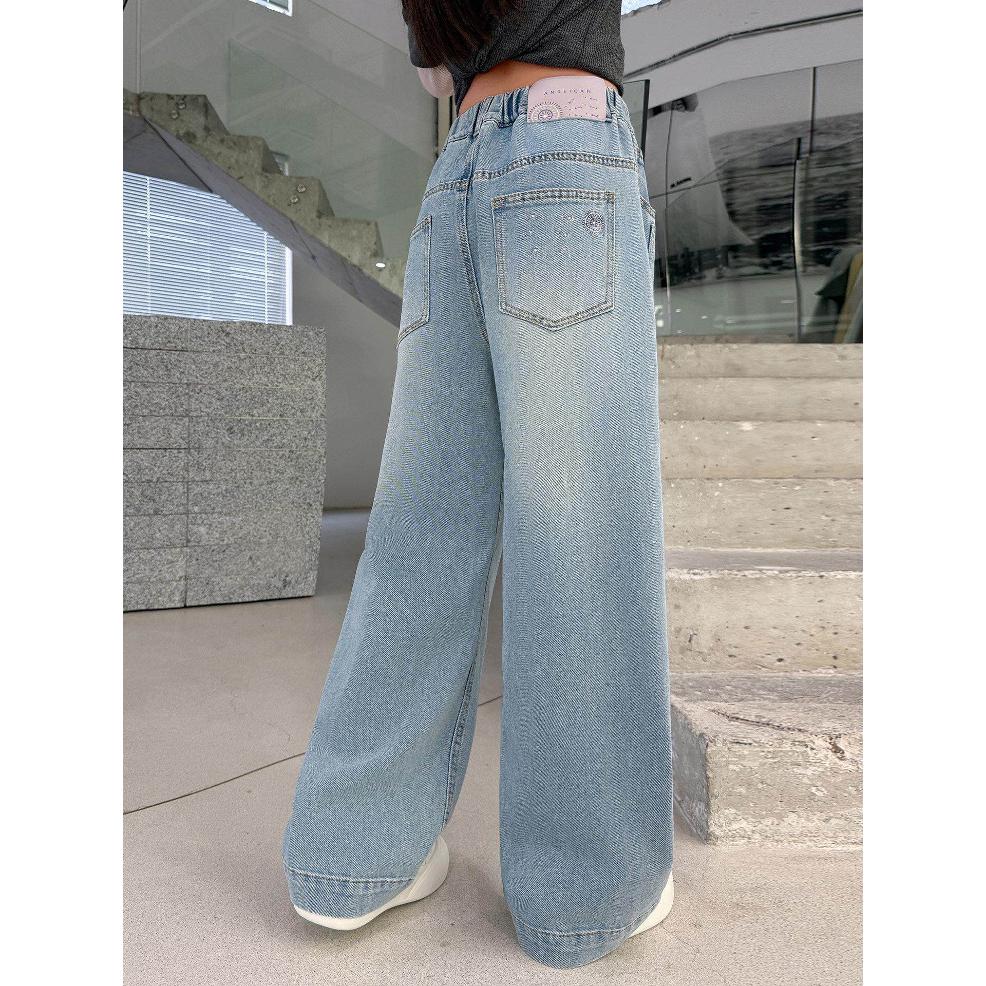 腿裤子直筒浅色中大童牛仔裤初中生儿童裤2026春秋女童新款洋气阔