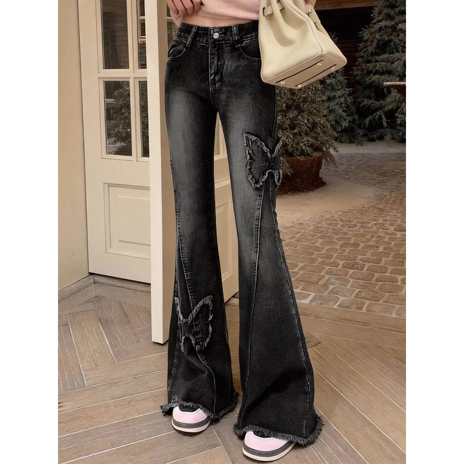 女童牛仔裤春季2026新款儿童黑色喇叭裤中大童女孩春装微喇长裤子